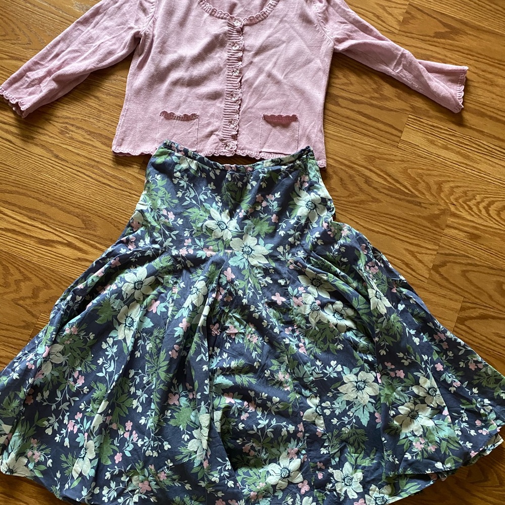 Monsoon skirt and beautiful sweater pink gray top